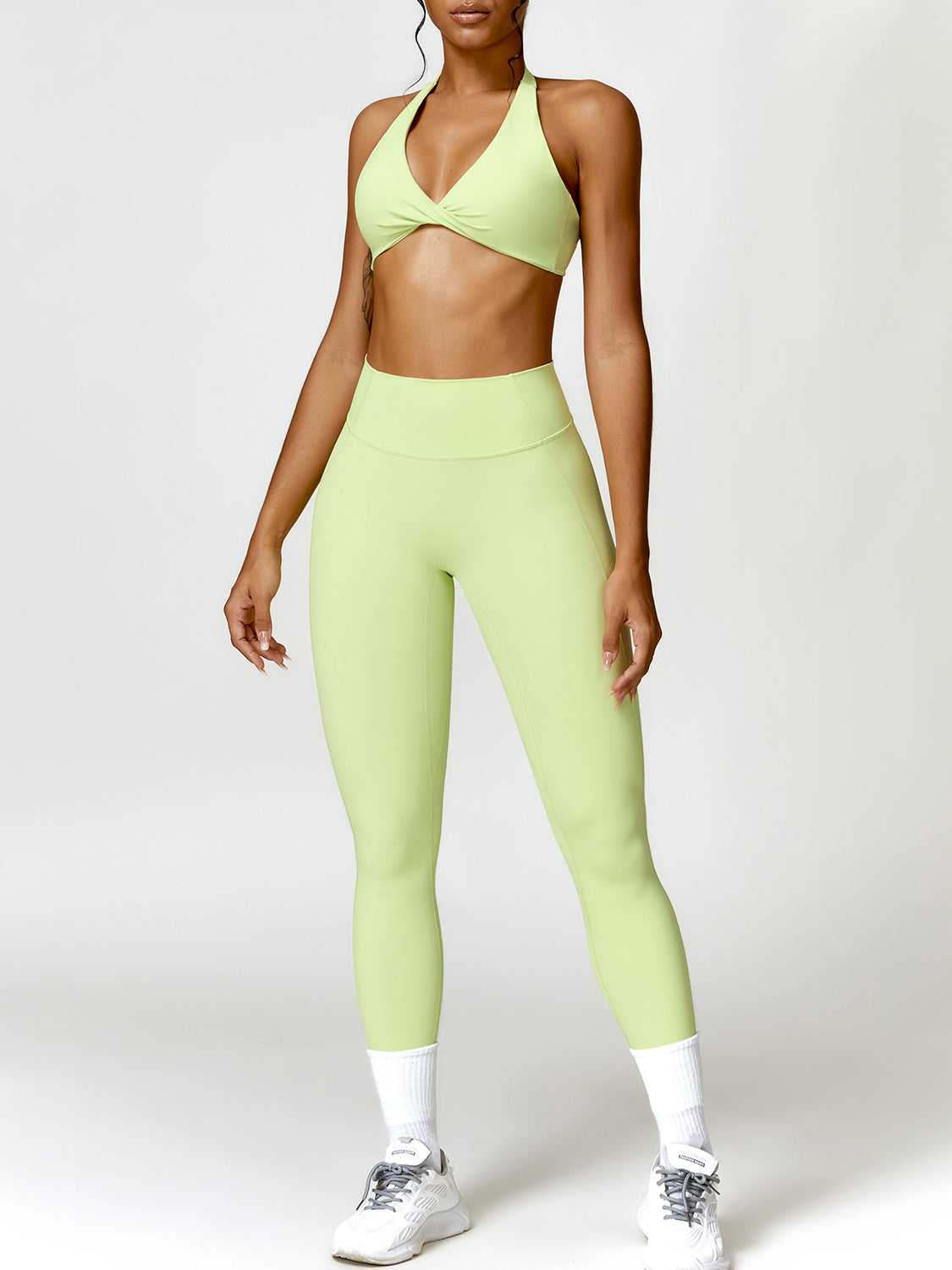 Twisted Halter Neck Bra and High Waist Leggings Active Set - Tantalize Boutique
