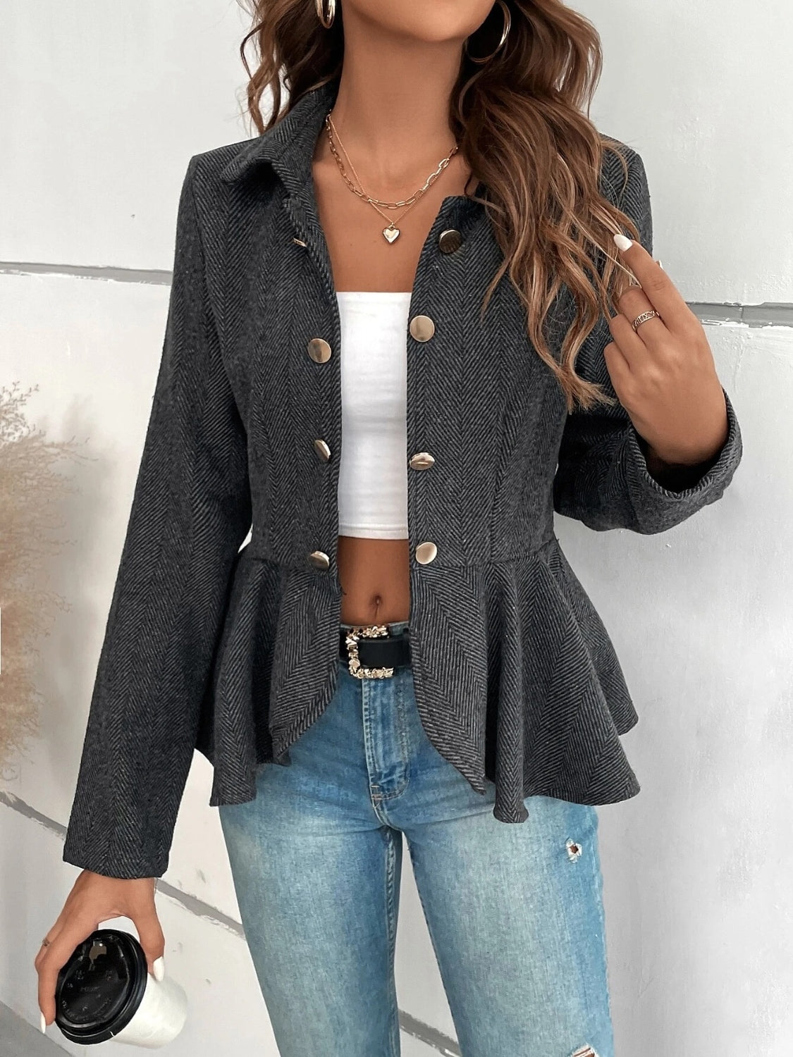 Ruffle Hem Collared Blazer - Tantalize Boutique