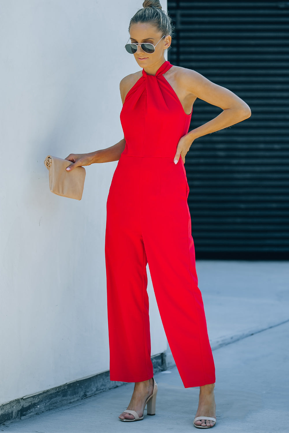 Twisted Grecian Neck Wide Leg Jumpsuit - Tantalize Boutique