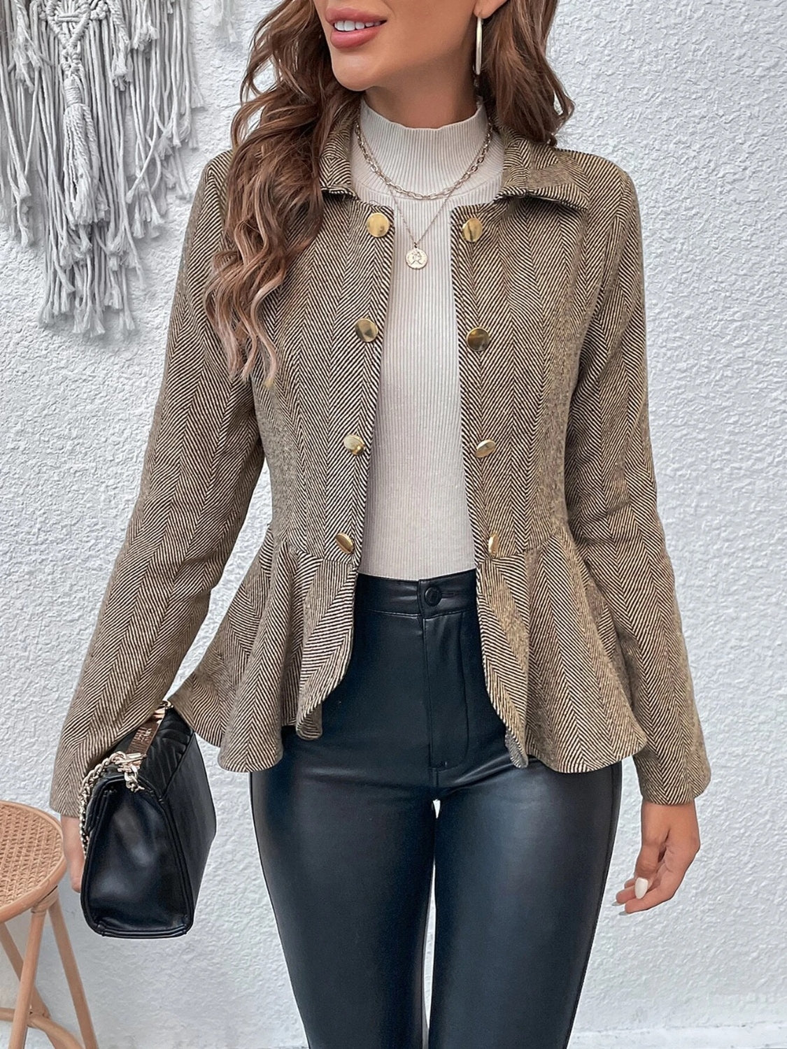 Ruffle Hem Collared Blazer - Tantalize Boutique
