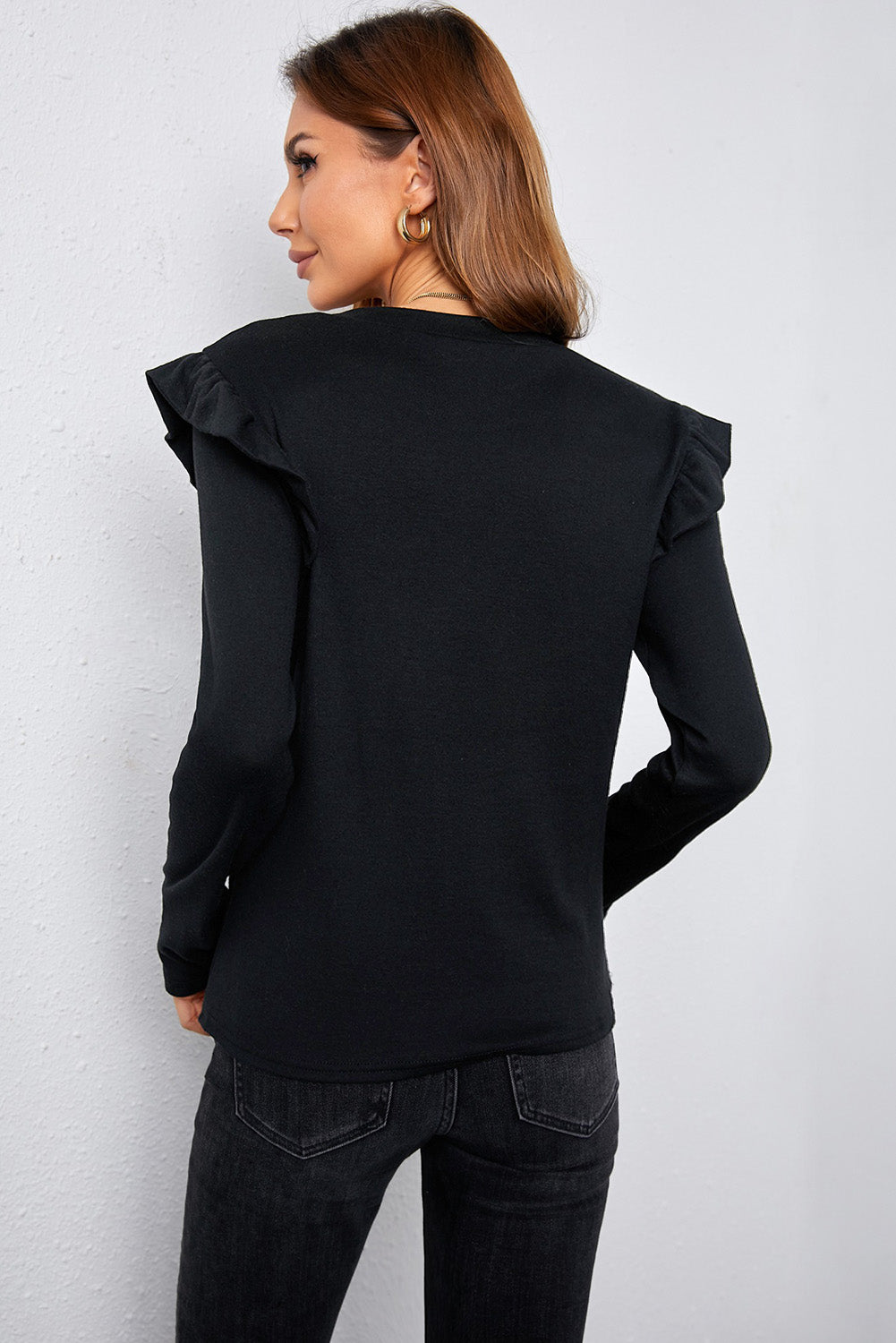 Ruffled Round Neck Long Sleeve T-Shirt - Tantalize Boutique