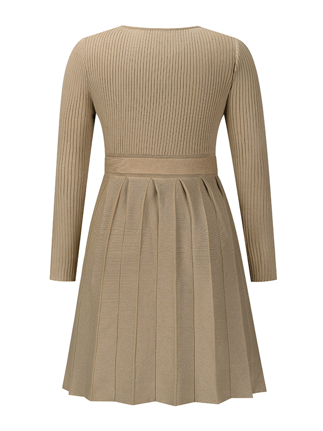 Surplice Neck Tie Front Pleated Sweater Dress - Tantalize Boutique