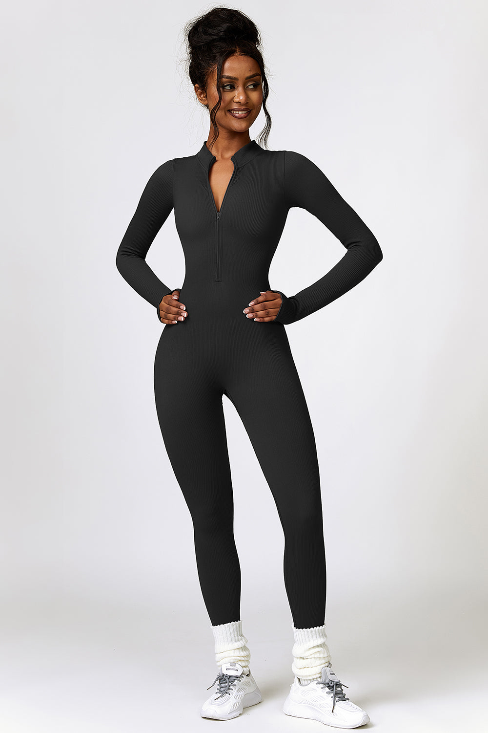 Half Zip Long Sleeve Active Jumpsuit - Tantalize Boutique