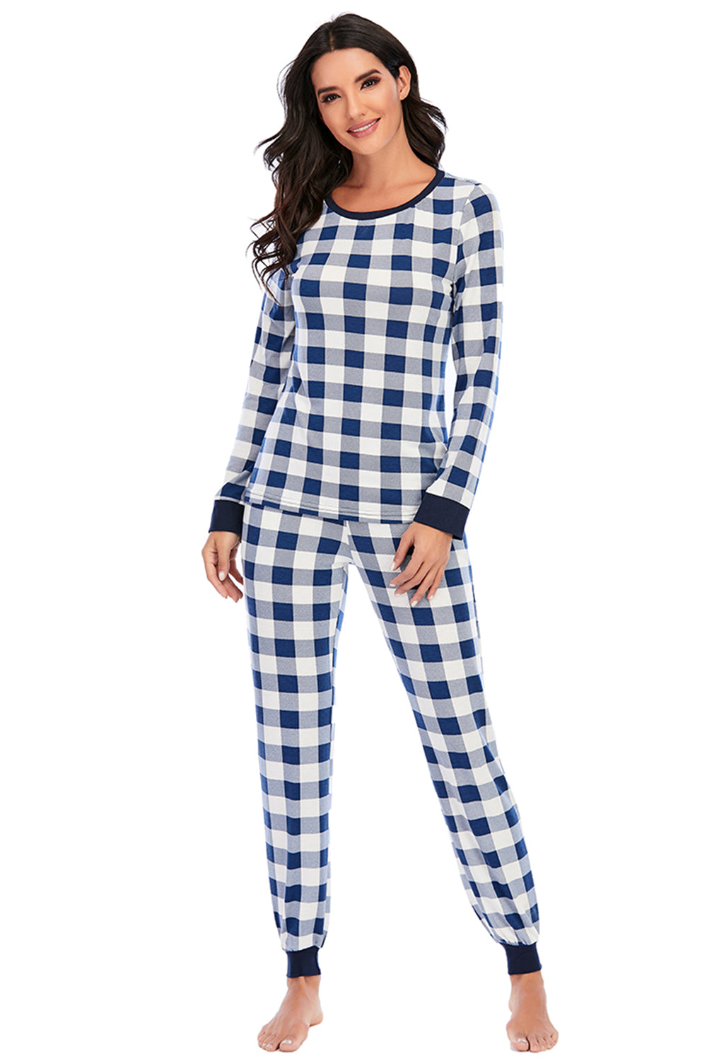 Plaid Round Neck Top and Pants Set - Tantalize Boutique