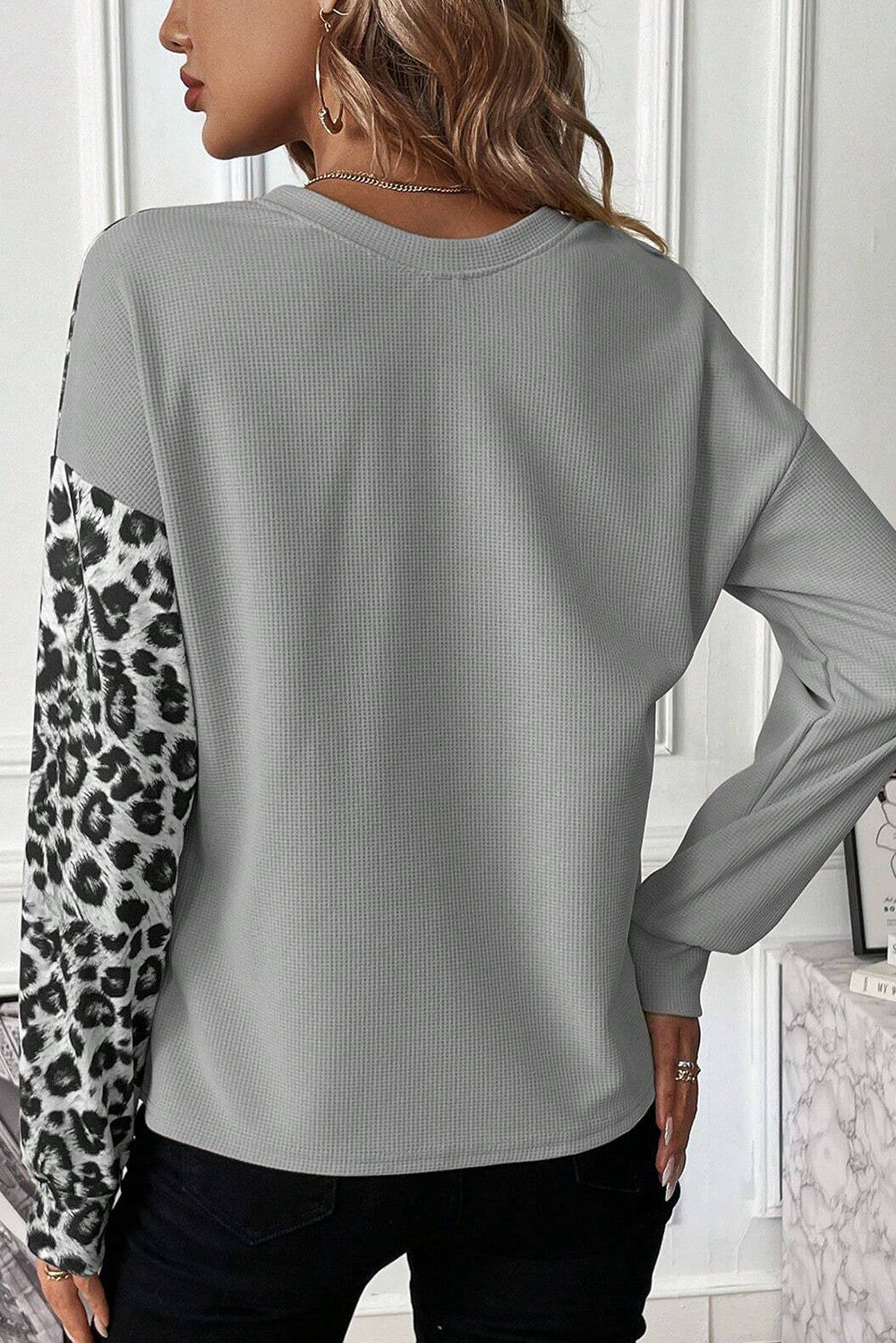 Leopard Color Block Round Neck T-Shirt - Tantalize Boutique