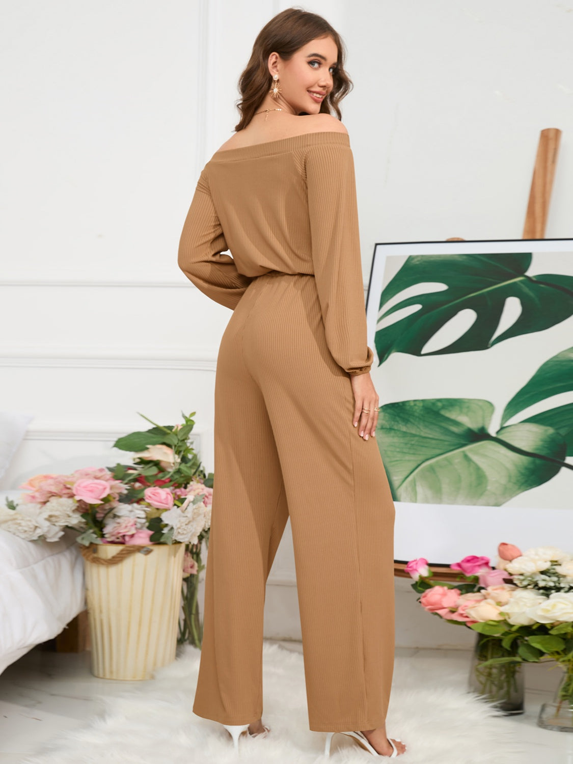 Off-Shoulder Straight Leg Jumpsuit - Tantalize Boutique