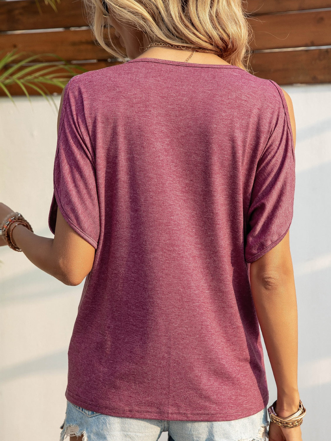 Round Neck Cold Shoulder T-Shirt - Tantalize Boutique