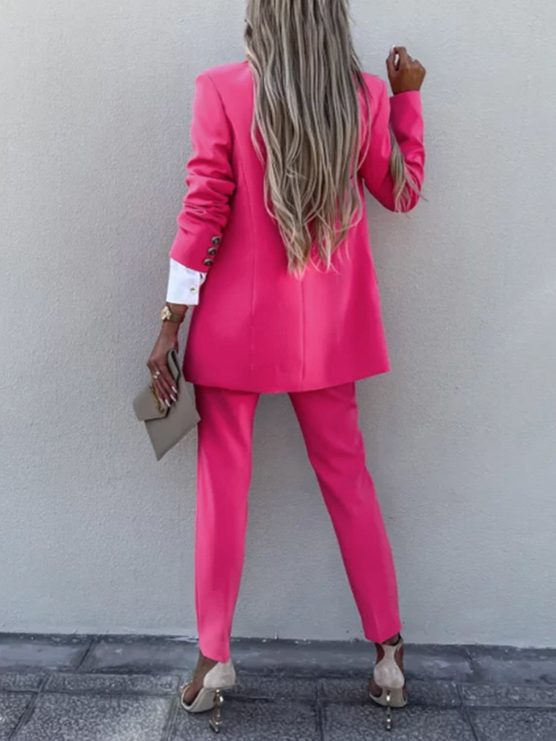 Lapel Collar Long Sleeve Blazer and Pants Set - Tantalize Boutique