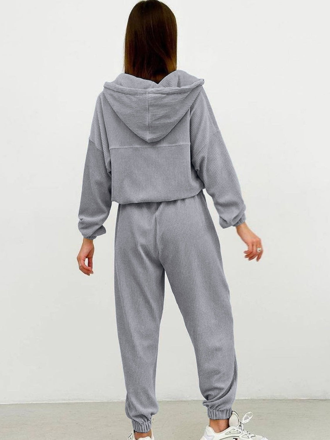 Half Zip Drawstring Hoodie and Pants Set - Tantalize Boutique