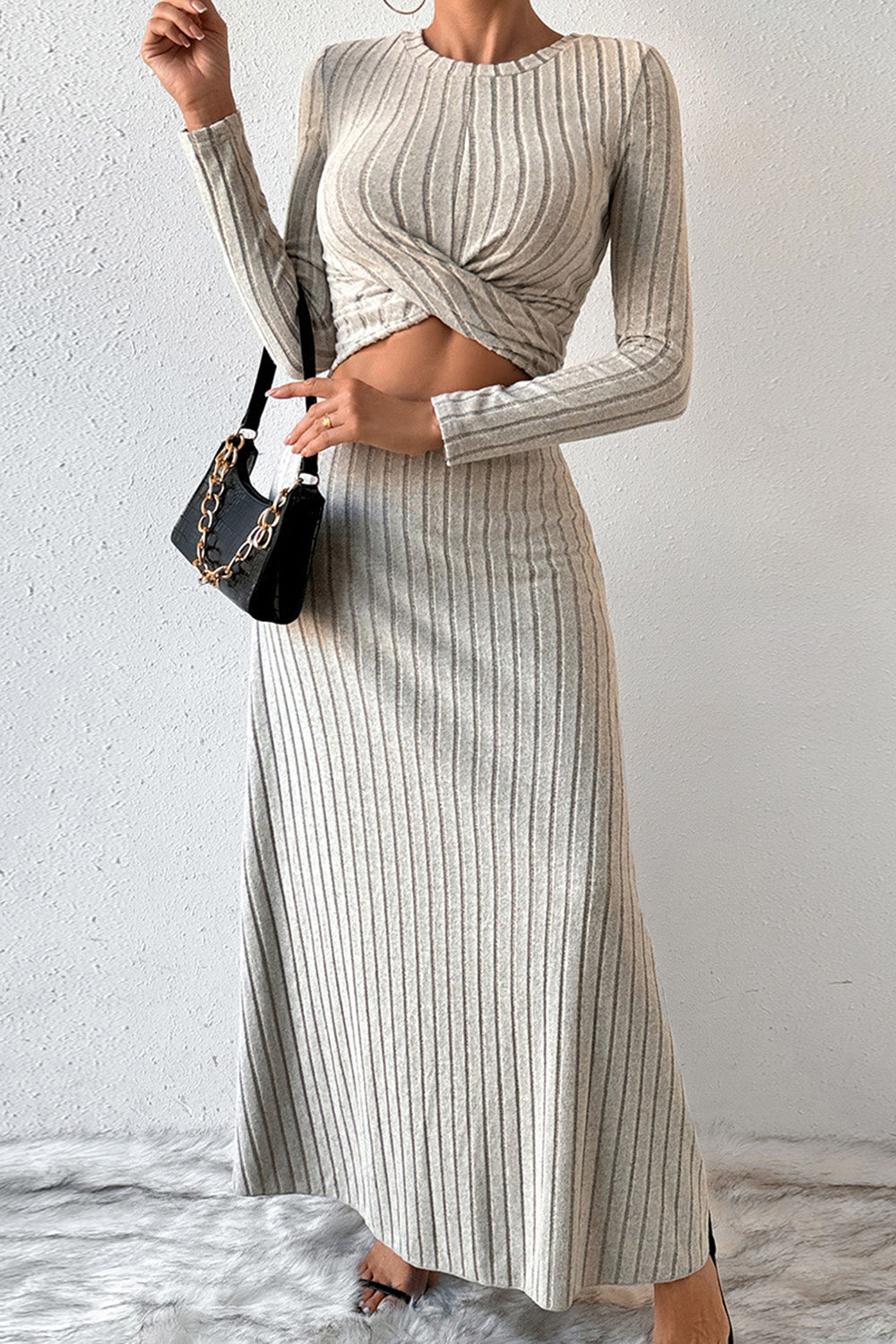 Ribbed Round Neck Top and Skirt Set - Tantalize Boutique