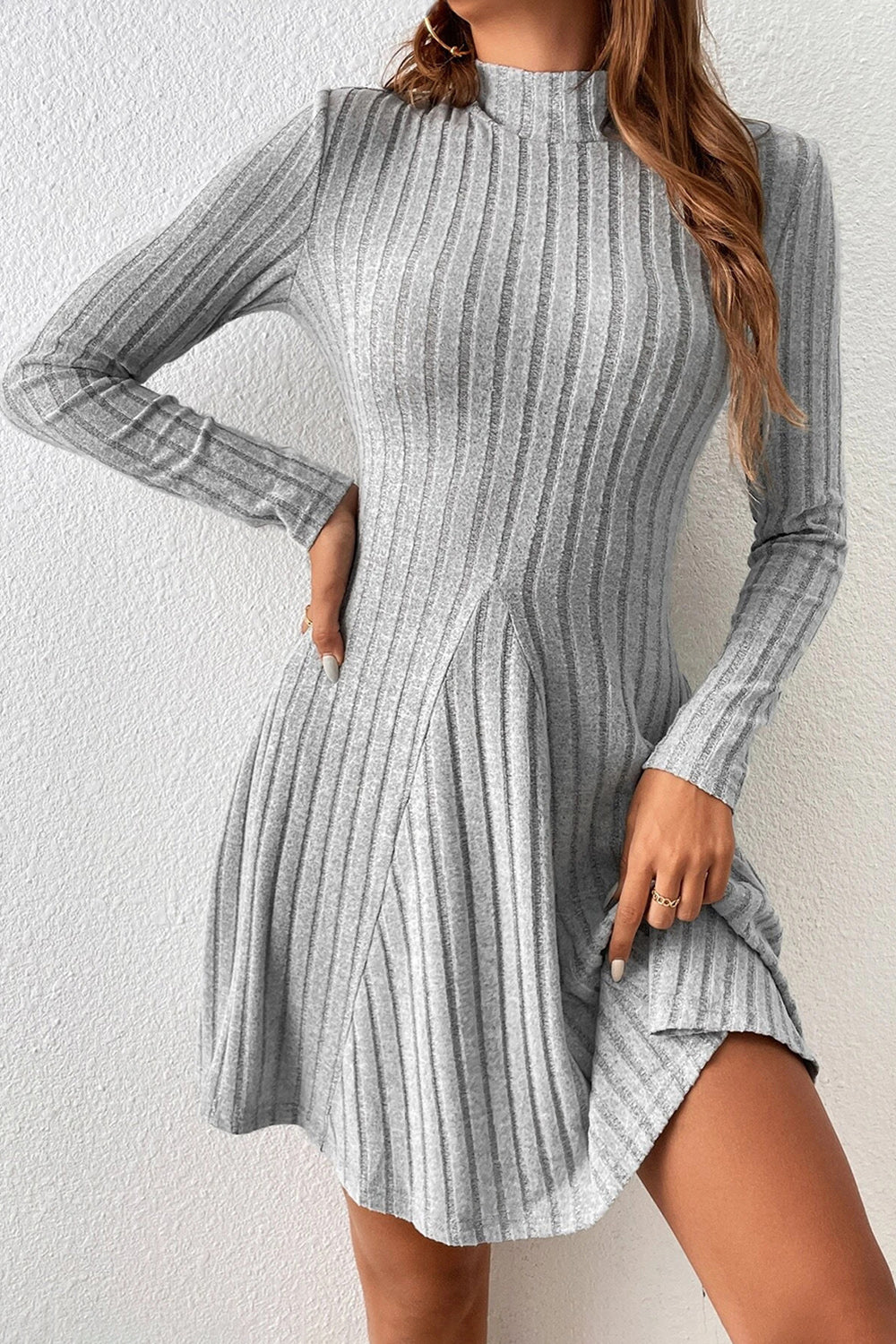 Mock Neck Long Sleeve Mini Dress - Tantalize Boutique