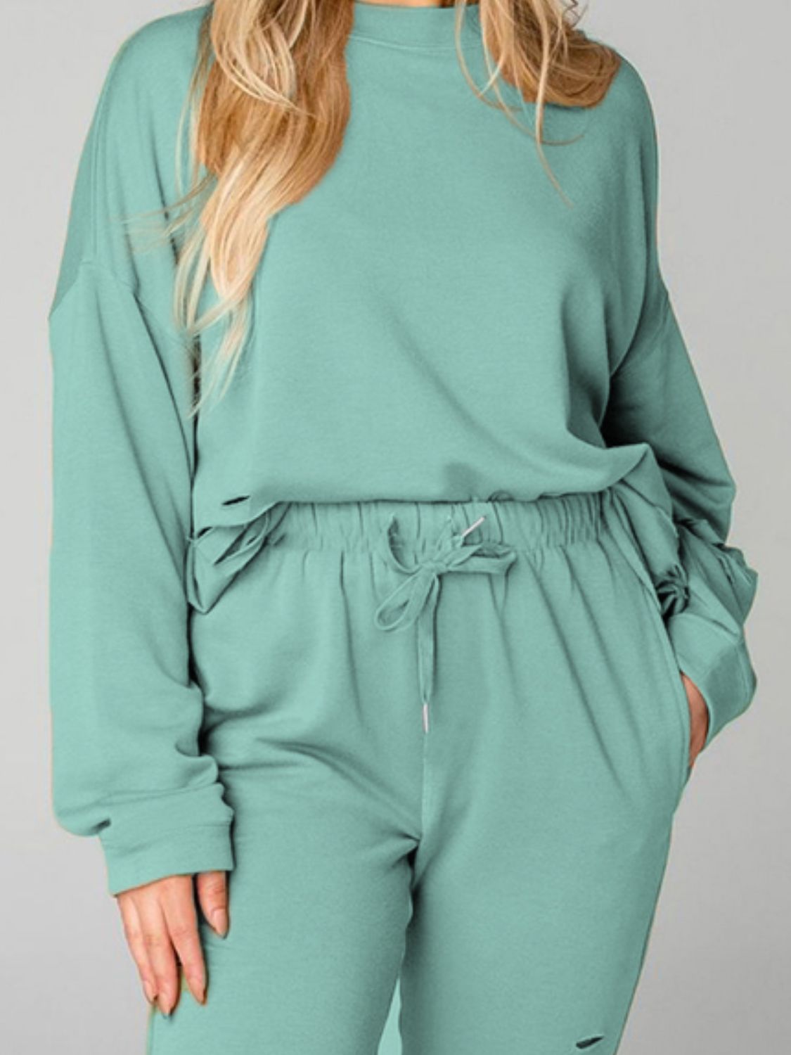 Distressed Sweatshirt and Joggers Set - Tantalize Boutique