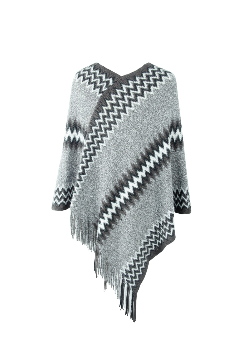 Fringe Hem Striped Cape Sleeve Poncho - Tantalize Boutique