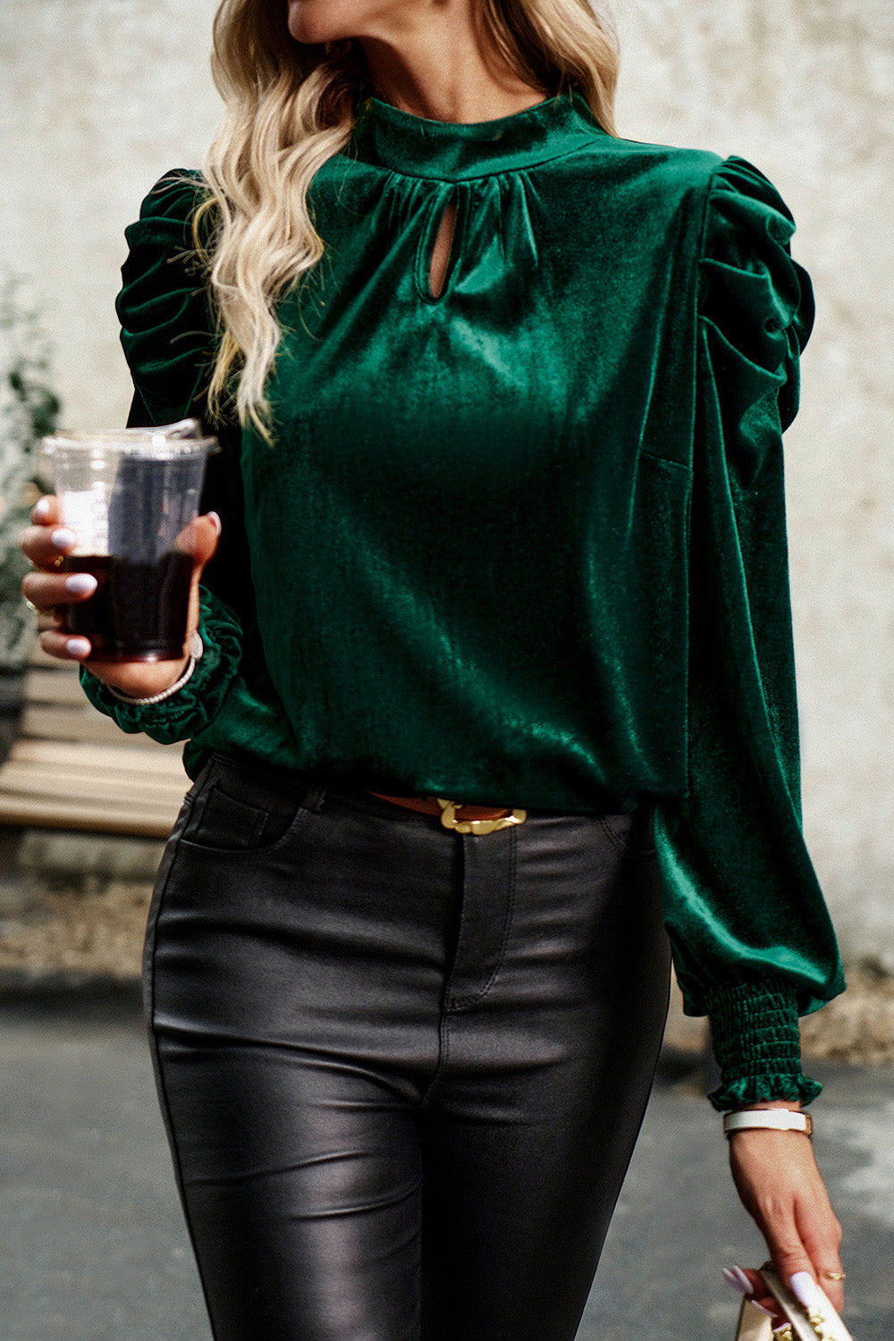 Mock Neck Puff Sleeve Blouse - Tantalize Boutique