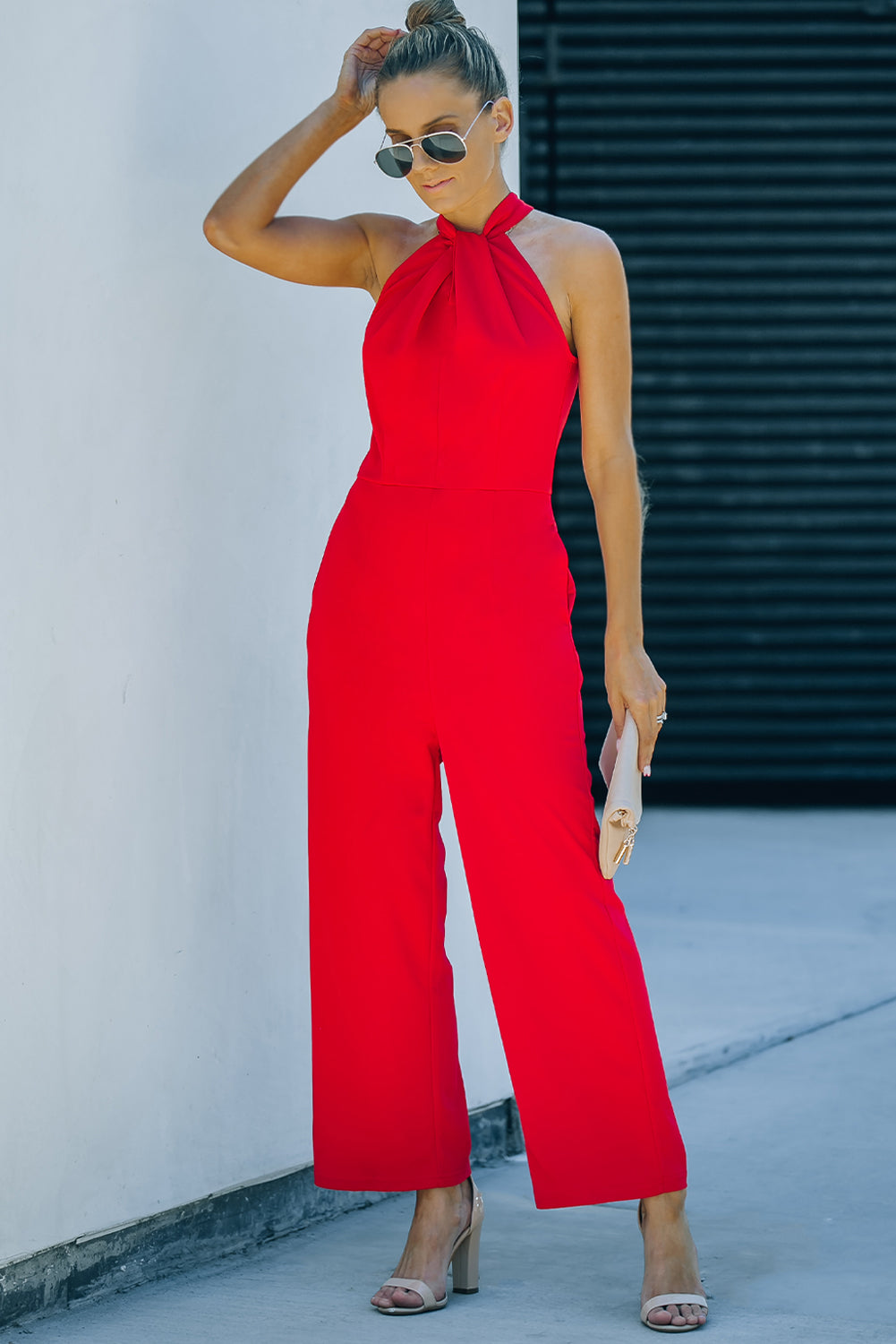 Twisted Grecian Neck Wide Leg Jumpsuit - Tantalize Boutique