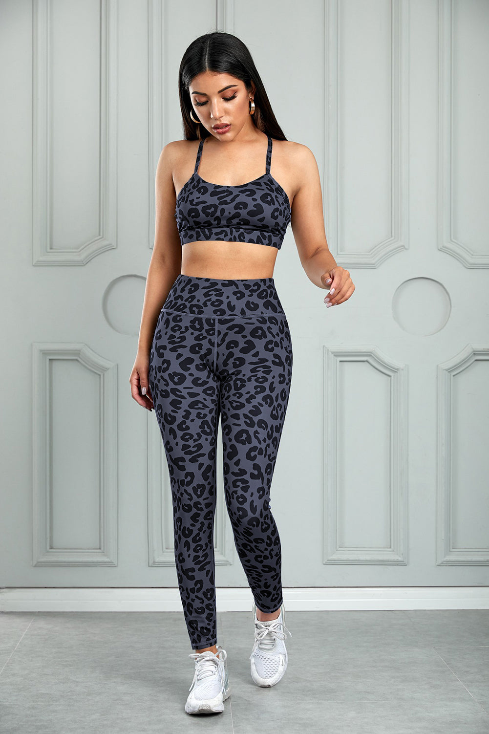 Leopard Cutout Sports Bra and Leggings Set - Tantalize Boutique