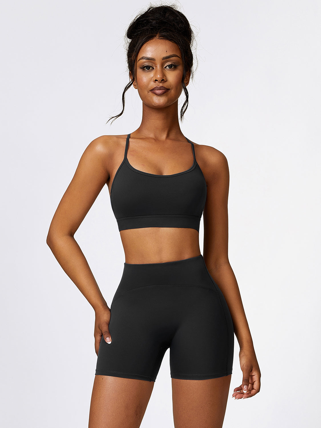 Sport Bra and Wide Waistband Shorts Set - Tantalize Boutique