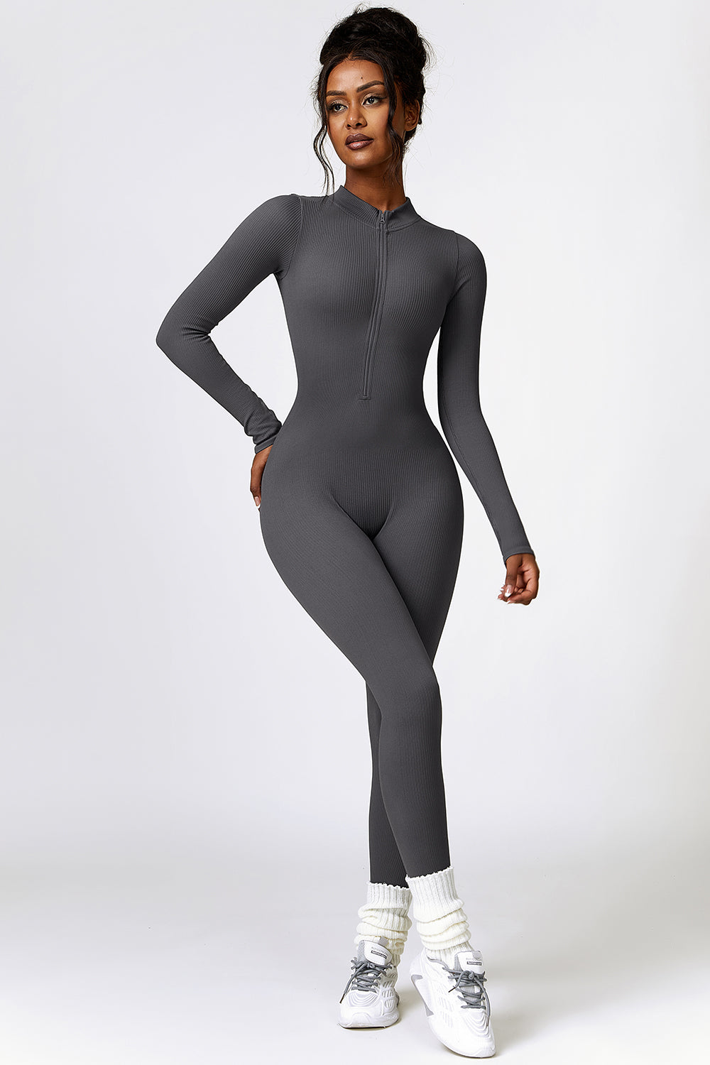 Half Zip Long Sleeve Active Jumpsuit - Tantalize Boutique