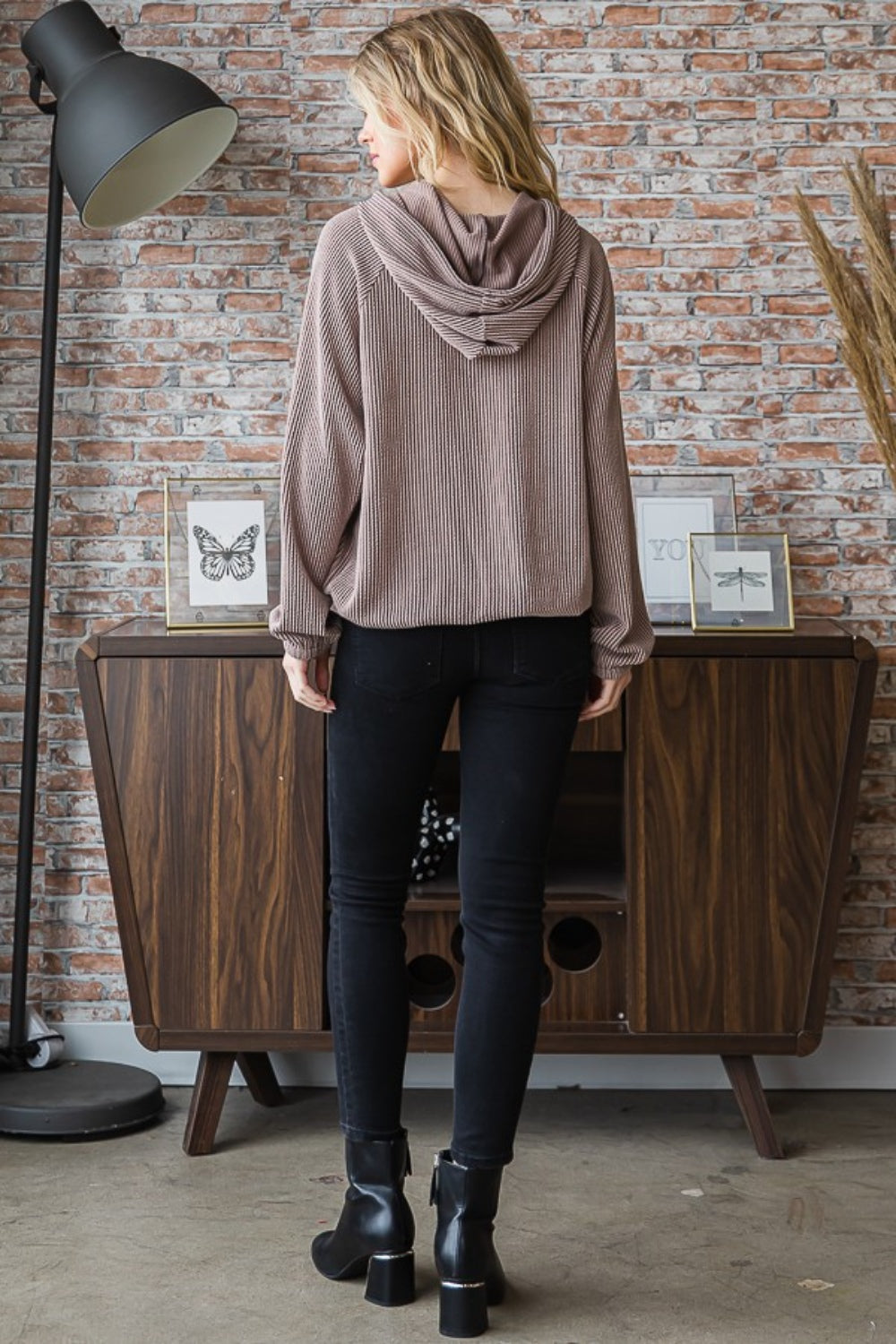 Heimish Full Size Ribbed Drawstring Kangaroo Pocket Hoodie - Tantalize Boutique