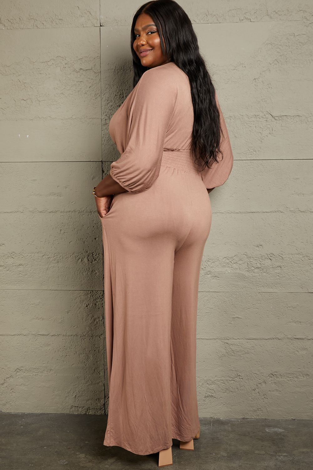 Culture Code Full Size Smocking Waist Jumpsuit - Tantalize Boutique