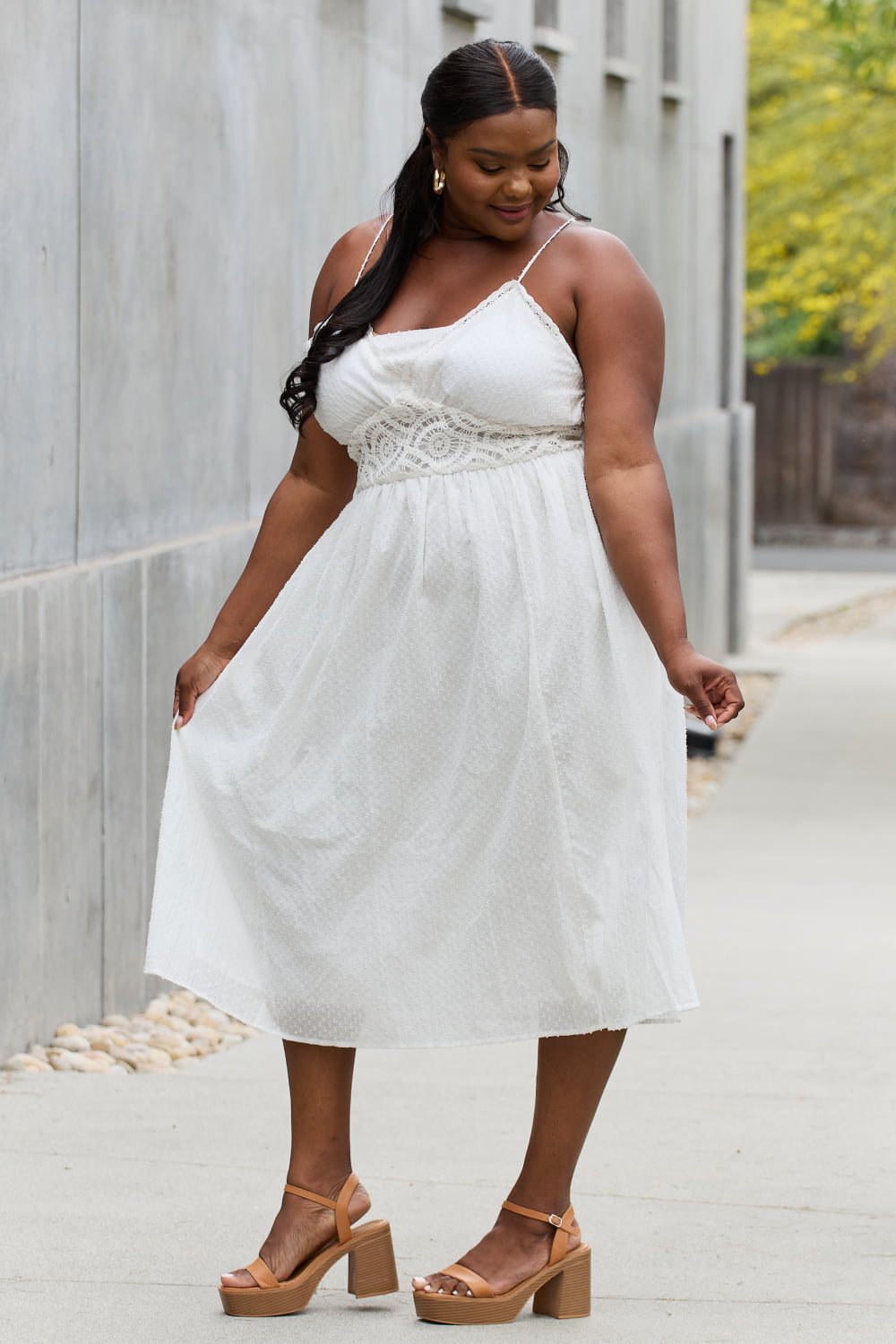 White Birch Full Size Lace Detail Sleeveless Lace Midi Dress - Tantalize Boutique