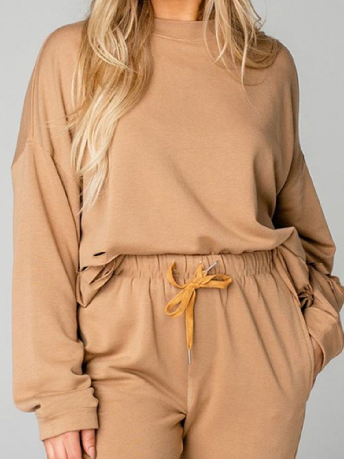 Distressed Sweatshirt and Joggers Set - Tantalize Boutique