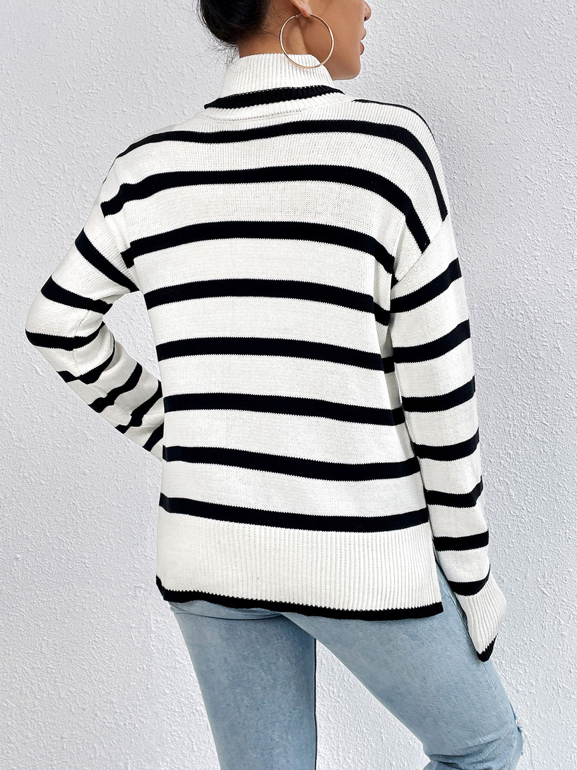Striped Turtleneck Long Sleeve Sweater - Tantalize Boutique