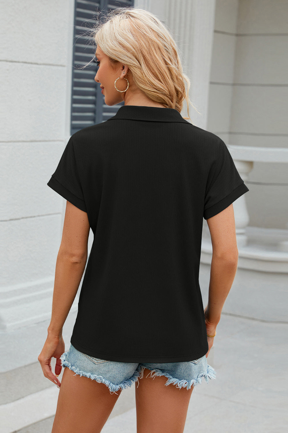 Johnny Collar Short Sleeve Blouse - Tantalize Boutique