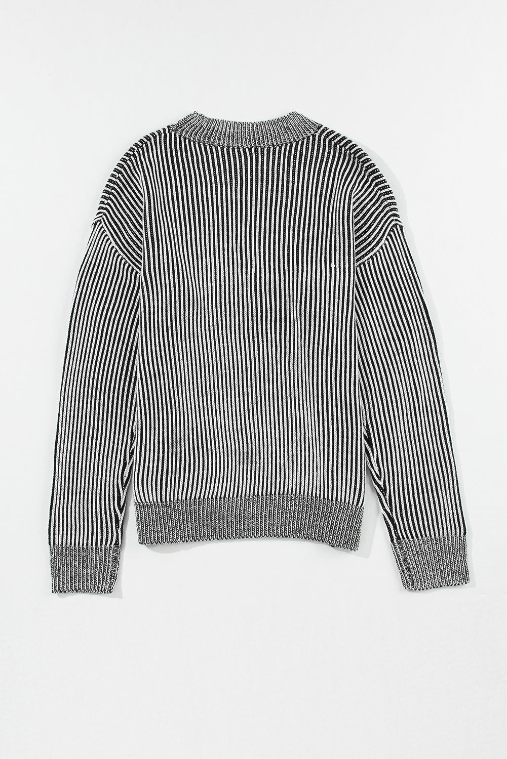 Striped Mock Neck Dropped Shoulder Sweater - Tantalize Boutique