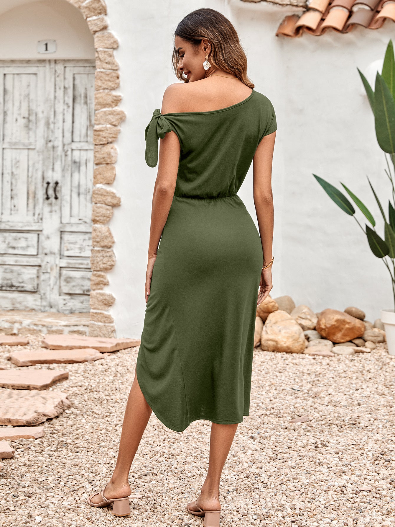 Asymmetrical Front Slit Midi Dress - Tantalize Boutique