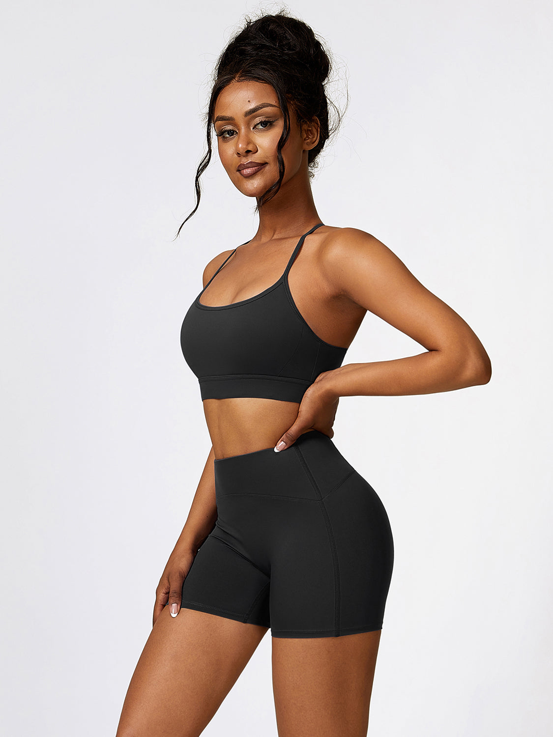 Sport Bra and Wide Waistband Shorts Set - Tantalize Boutique