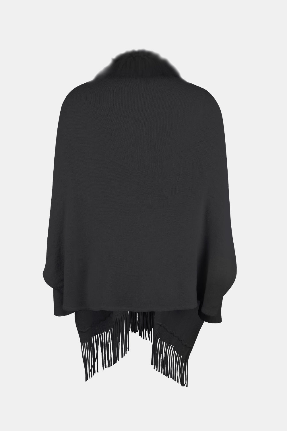 Fringe Open Front Long Sleeve Poncho - Tantalize Boutique