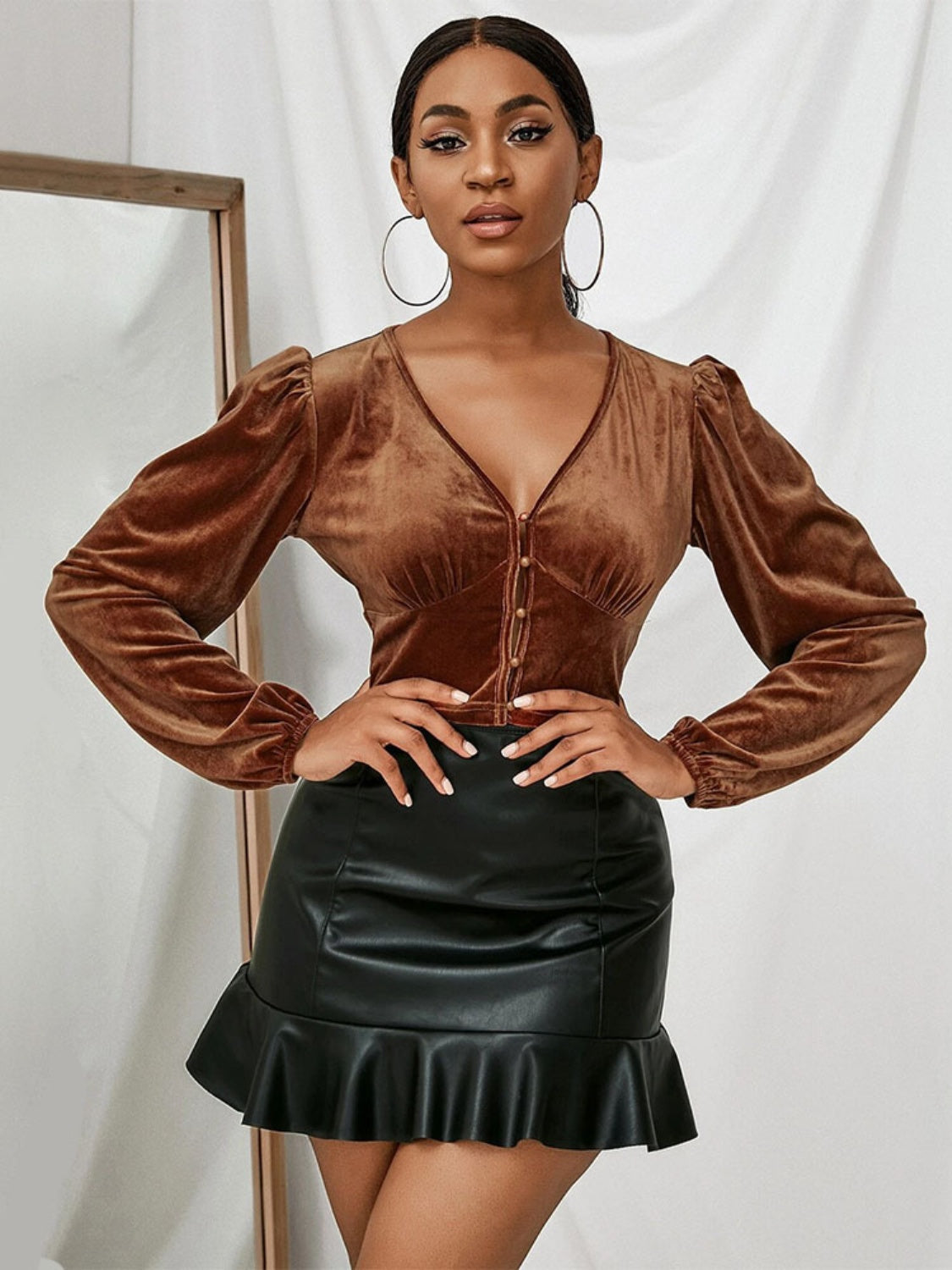 V-Neck Puff Sleeve Cropped Top - Tantalize Boutique