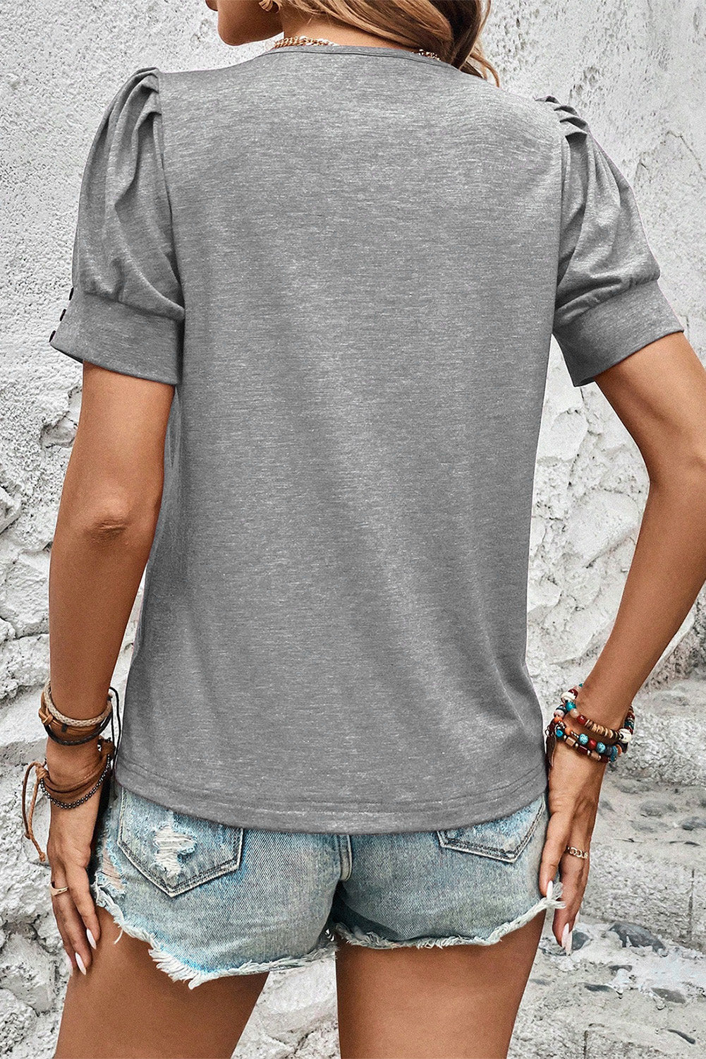Round Neck Puff Sleeve T-Shirt - Tantalize Boutique