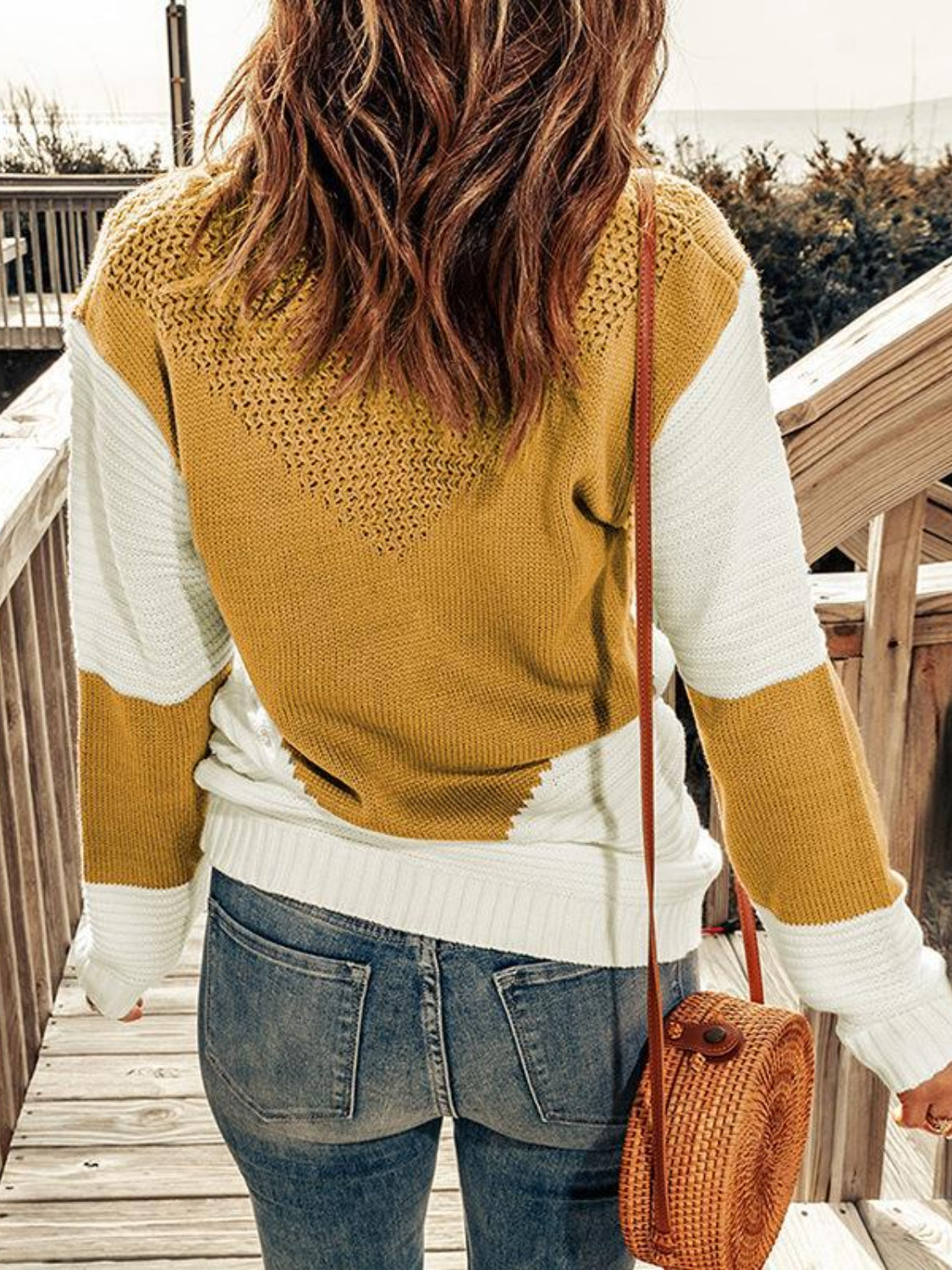 Contrast Round Neck Sweater - Tantalize Boutique