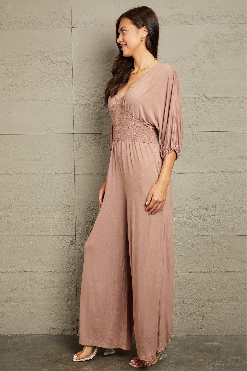 Culture Code Full Size Smocking Waist Jumpsuit - Tantalize Boutique