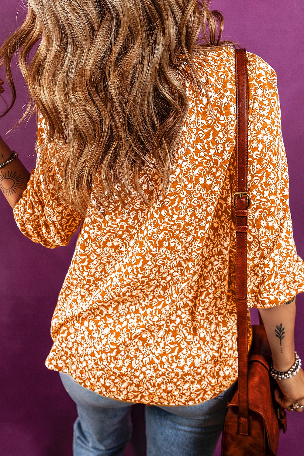 Printed Tie Neck Blouse - Tantalize Boutique