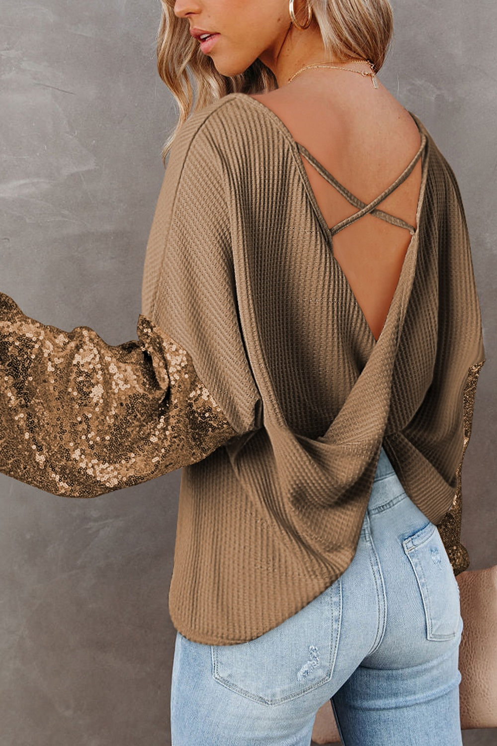 Sequin Waffle-Knit Blouse - Tantalize Boutique