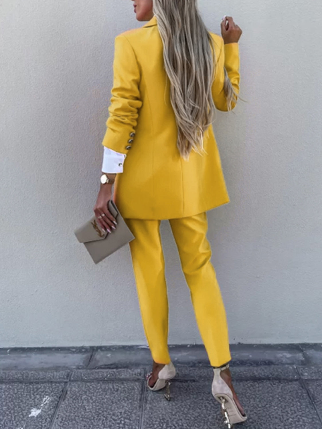 Lapel Collar Long Sleeve Blazer and Pants Set - Tantalize Boutique