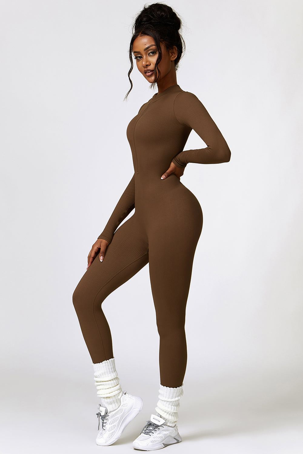 Half Zip Long Sleeve Active Jumpsuit - Tantalize Boutique