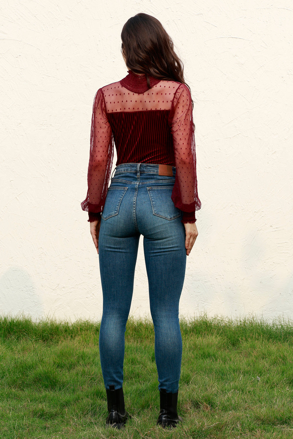 Mesh Long Sleeve Velvet Bodysuit - Tantalize Boutique