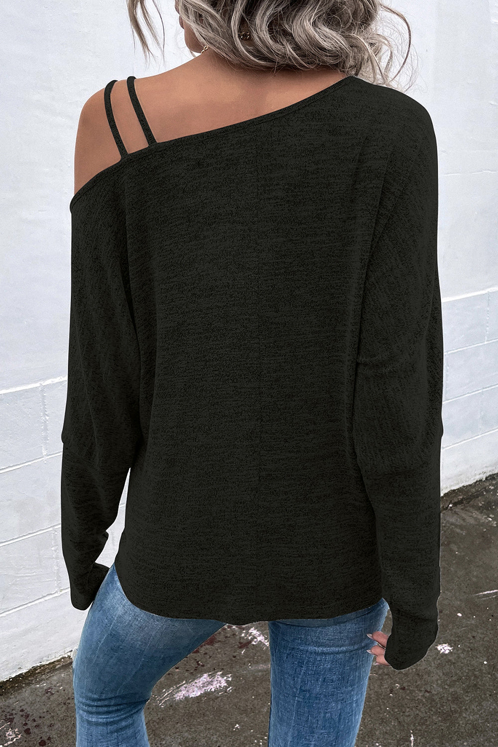 Asymmetrical Neck Long Sleeve Top - Tantalize Boutique