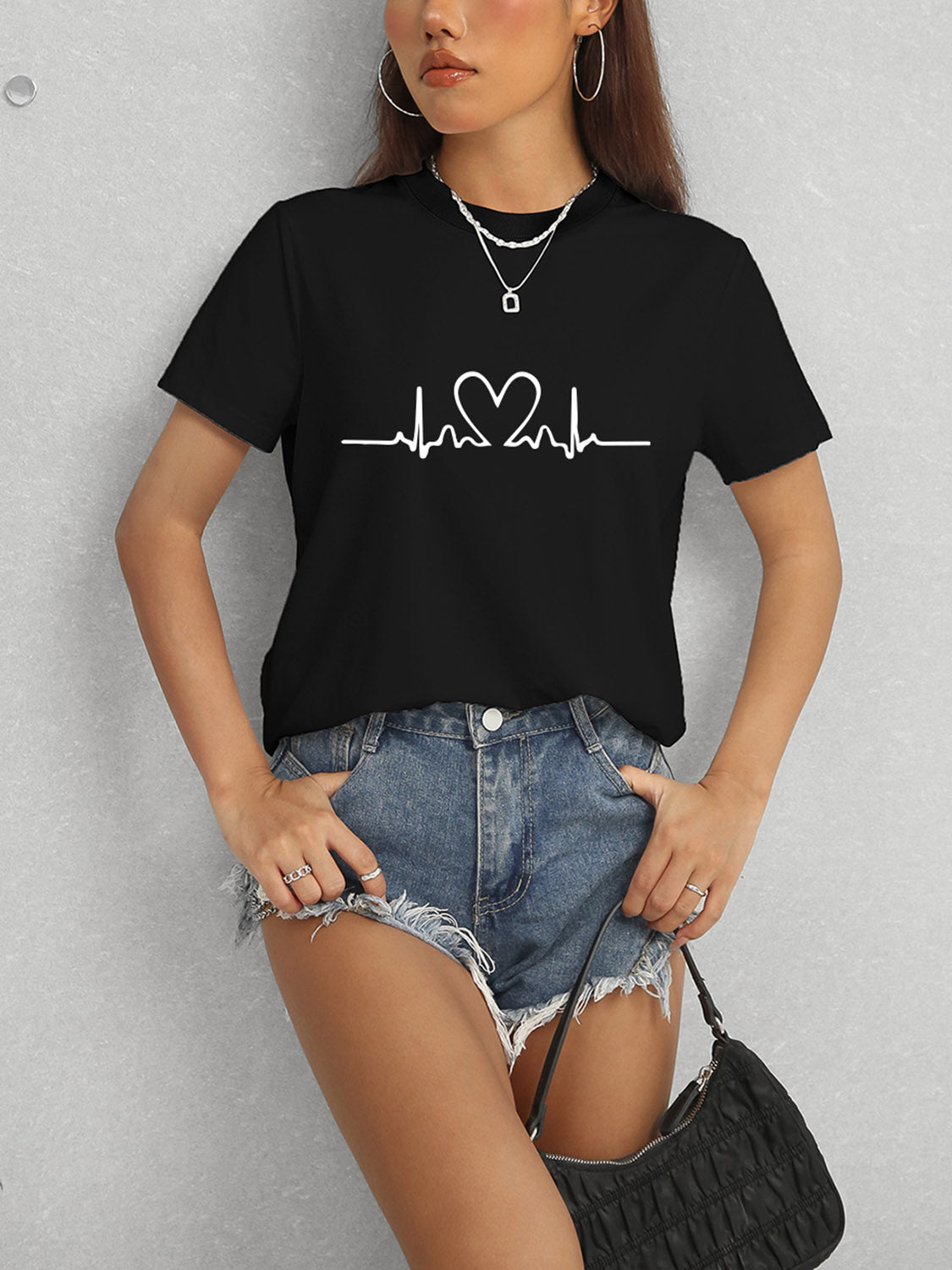 Heart Round Neck Short Sleeve T-Shirt - Tantalize Boutique