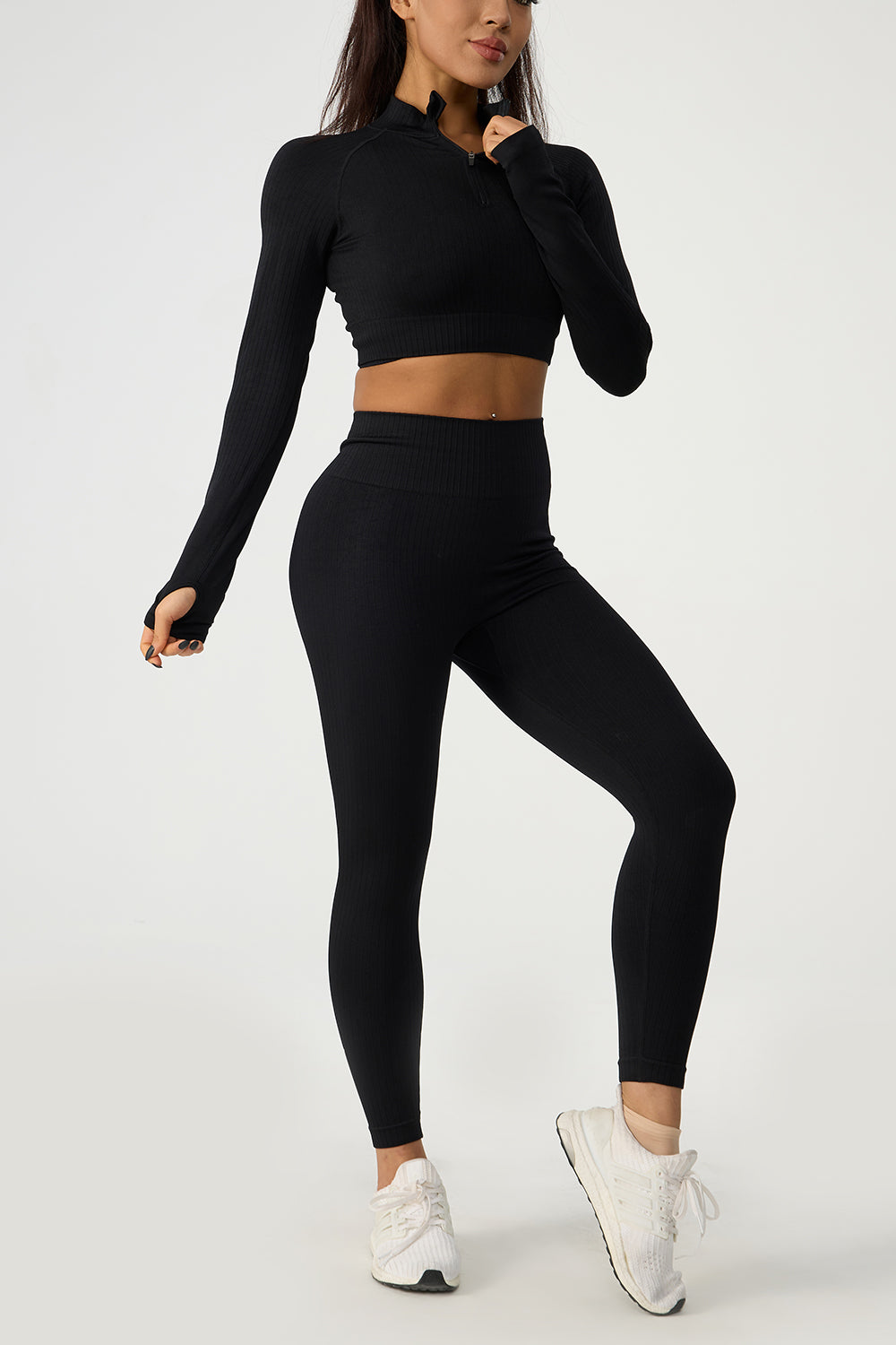 Quarter Zip Raglan Sleeve Top and High Waist Leggings Active Set - Tantalize Boutique