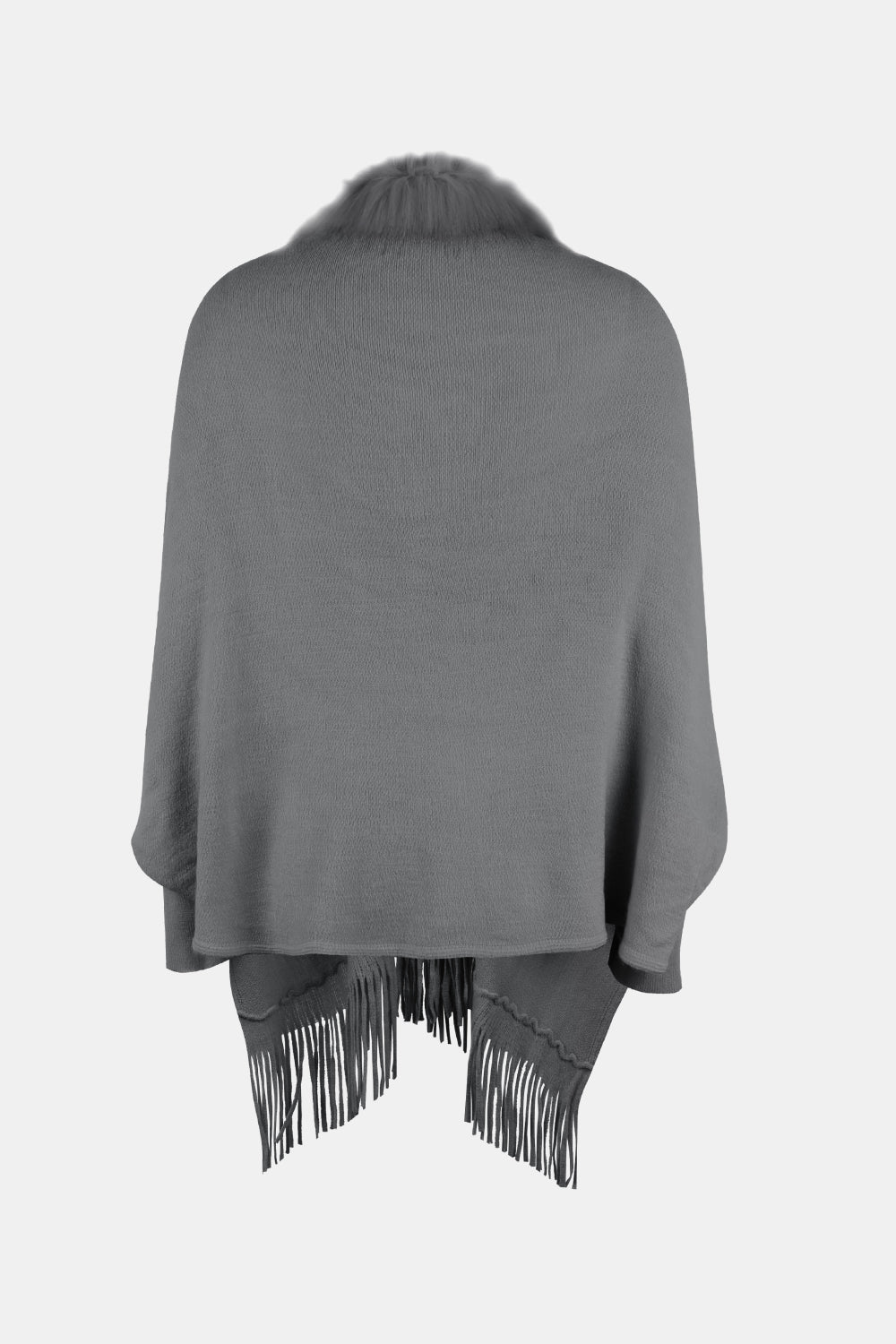 Fringe Open Front Long Sleeve Poncho - Tantalize Boutique