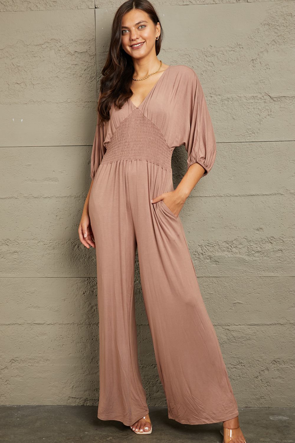 Culture Code Full Size Smocking Waist Jumpsuit - Tantalize Boutique