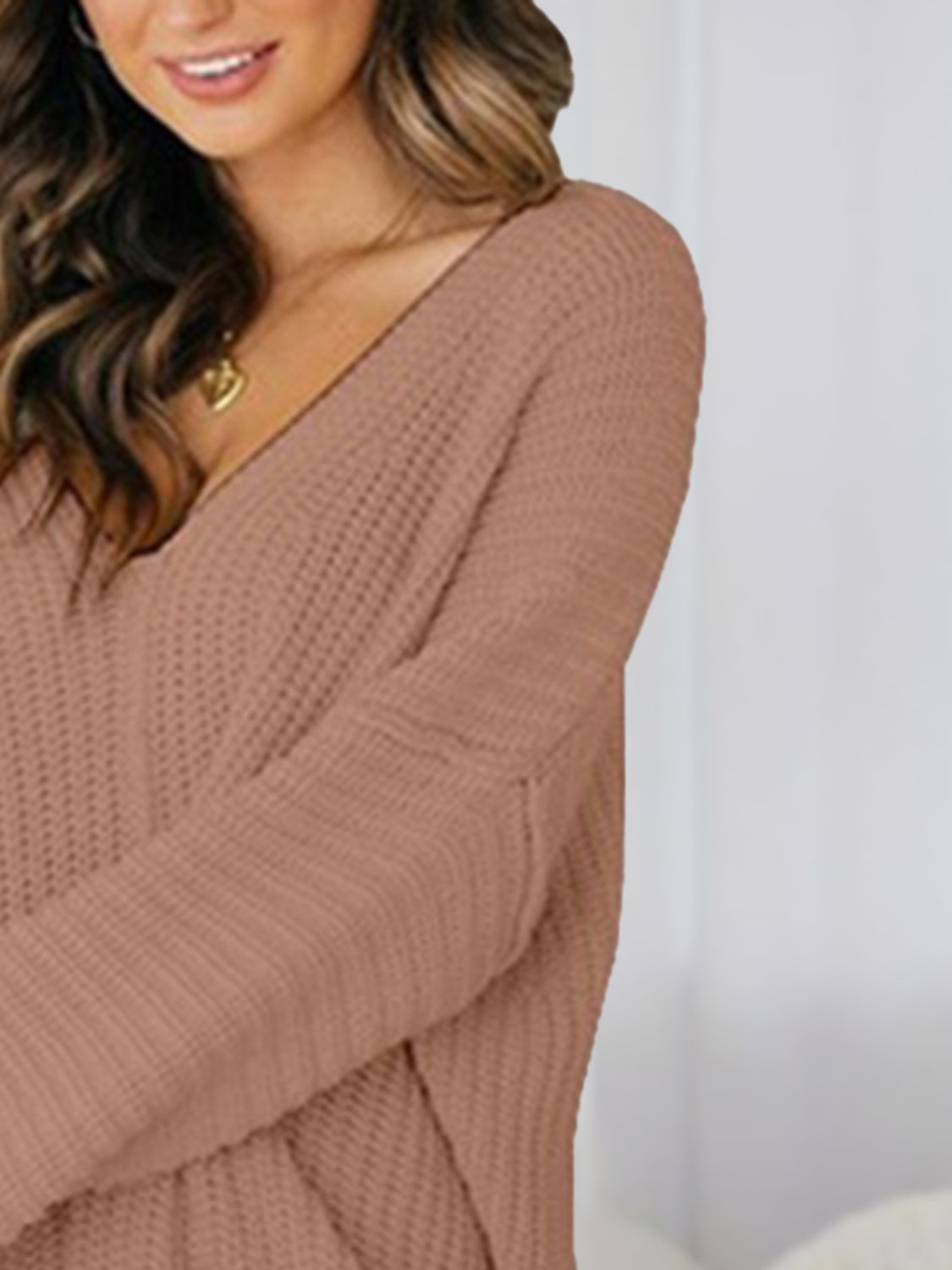 V-Neck Long Sleeve Mini Sweater Dress - Tantalize Boutique