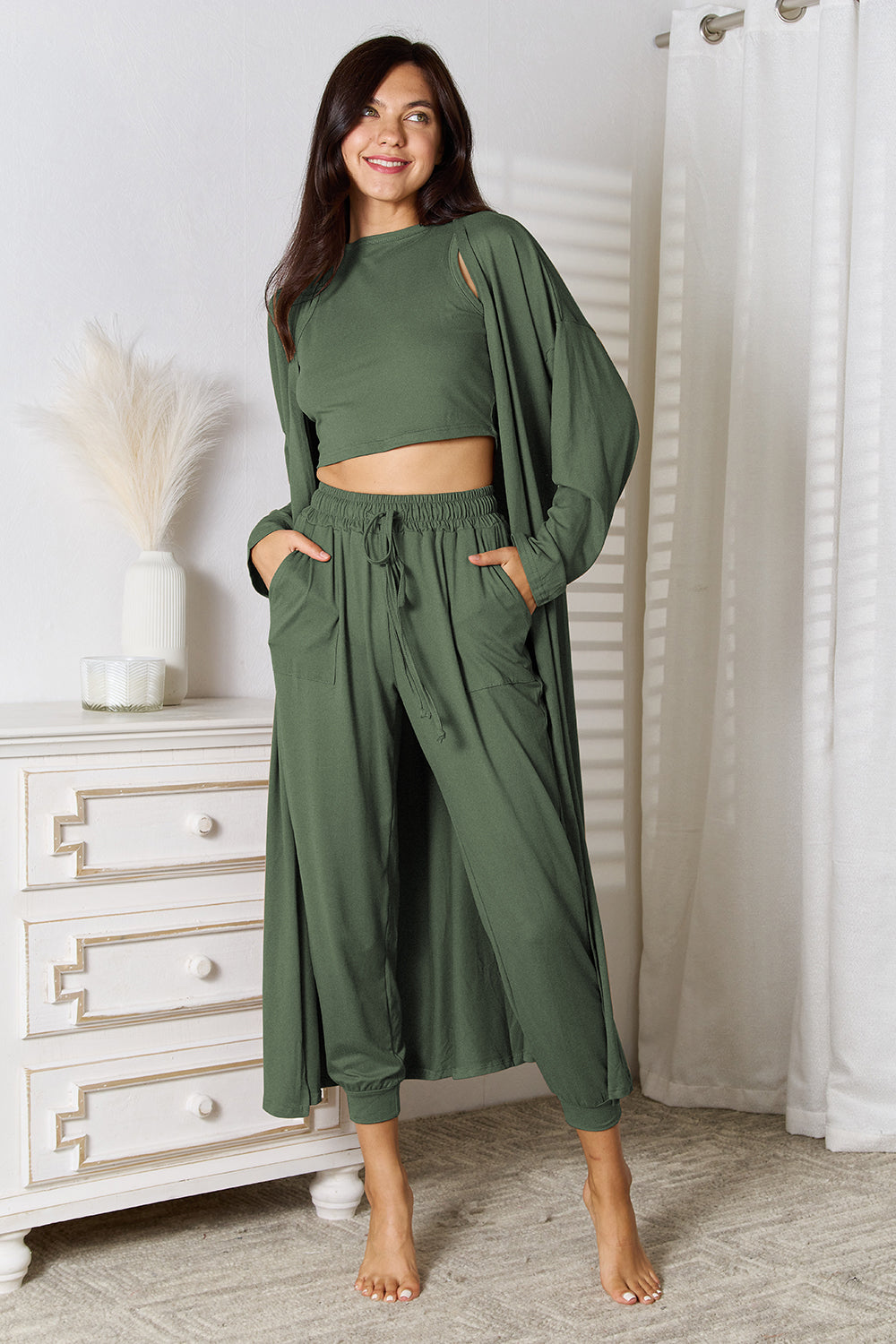 Tank, Pants, and Cardigan Set with Pockets - Tantalize Boutique