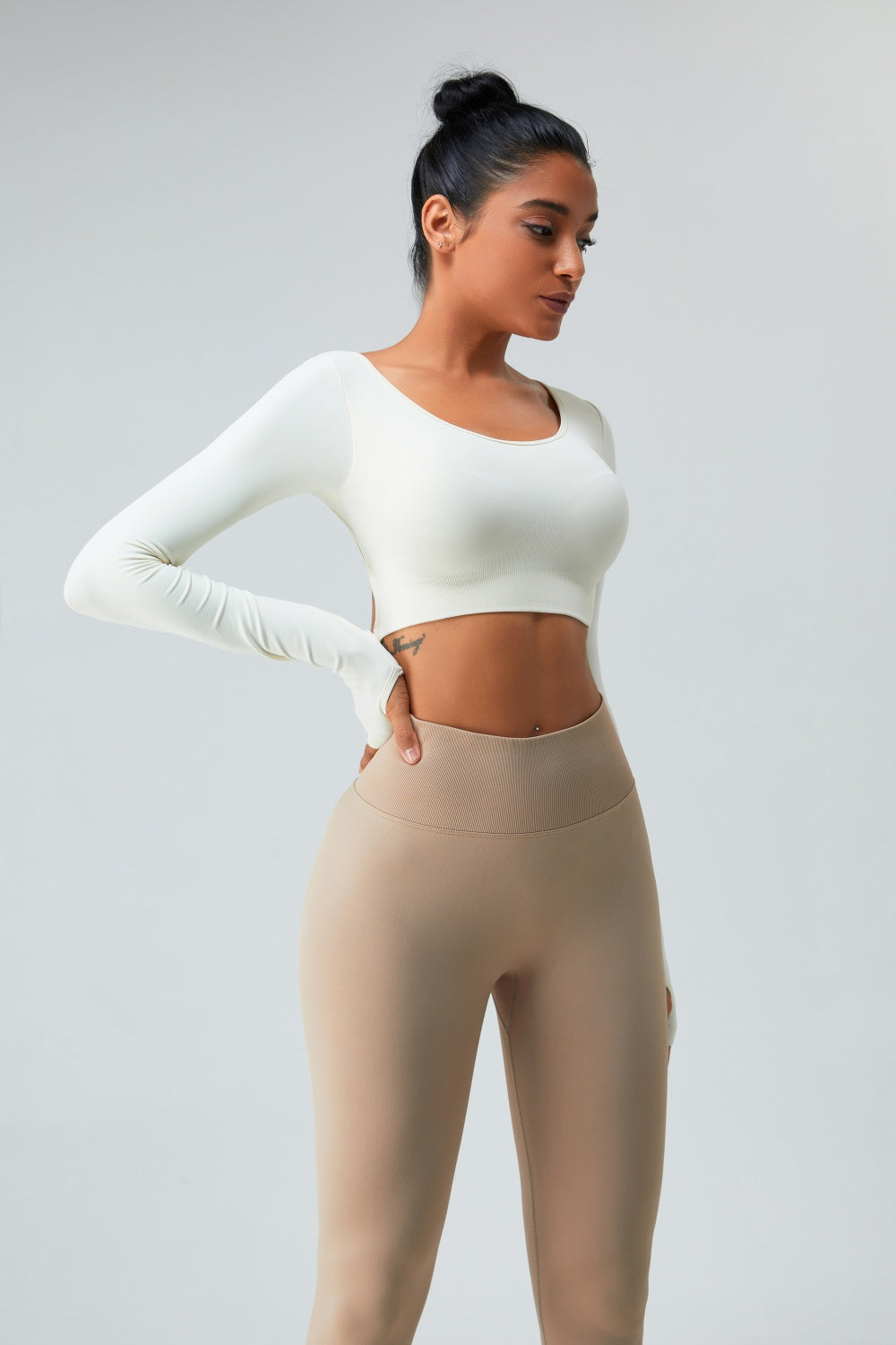 Cutout Round Neck Long Sleeve Active T-Shirt - Tantalize Boutique