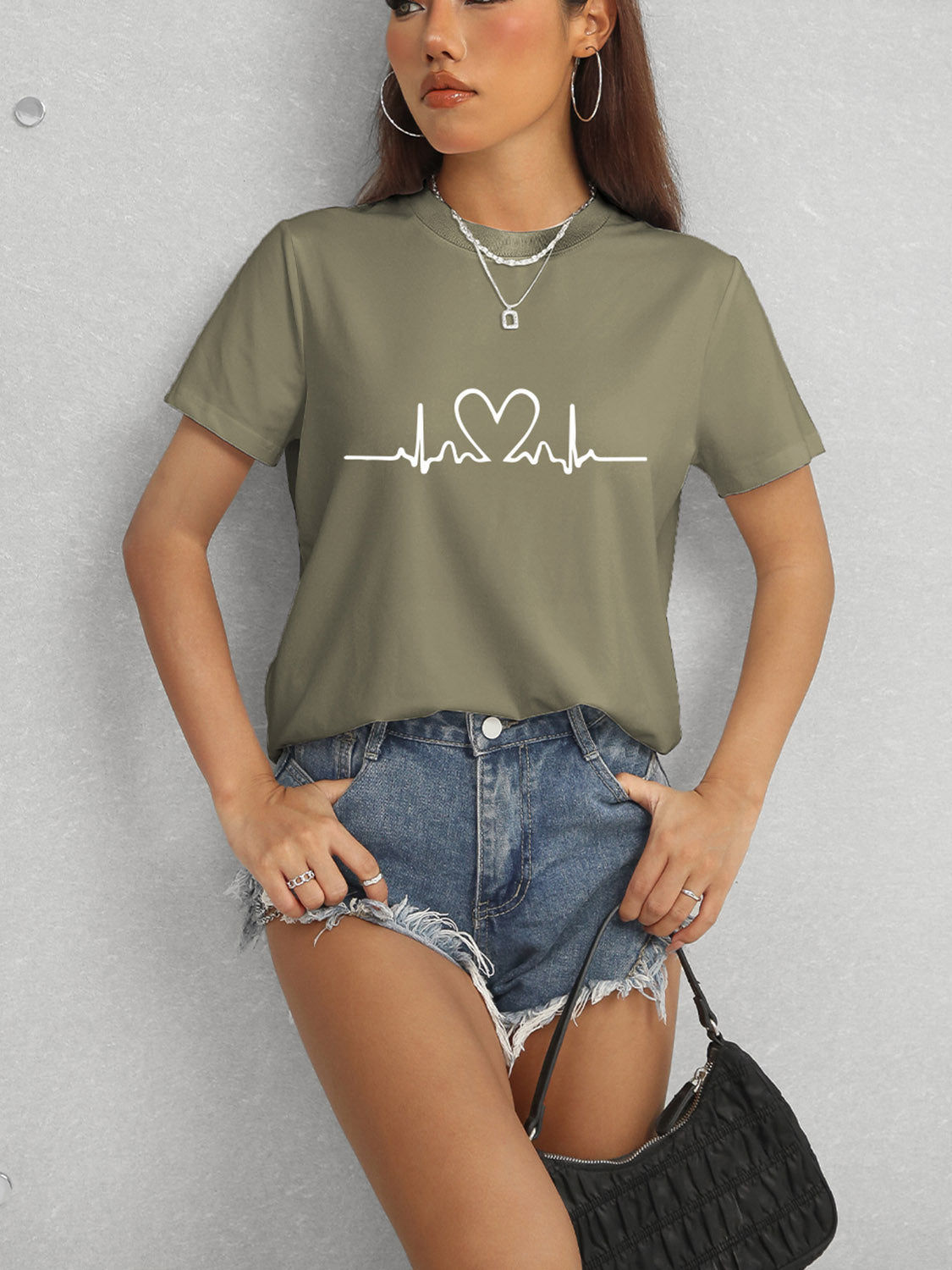 Heart Round Neck Short Sleeve T-Shirt - Tantalize Boutique